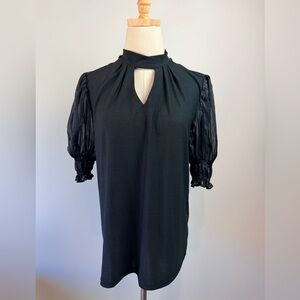 Elegant Black Blouse with Sheer Sleeves